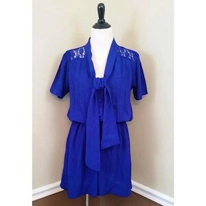 Cobalt Blue Lace Shoulders Shorts Romper Modcloth Compañia Fantastica Large NEW